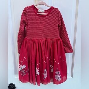 Marie Nicole Girls Size 4 Long Sleeve Red Striped Dress Christmas Holiday